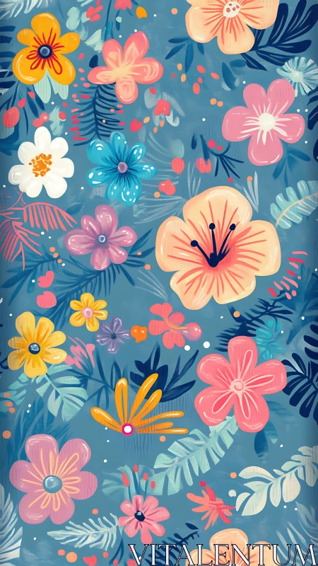 Vibrant Floral Garden Illustration with Blooming Flowers and Botanical Elements