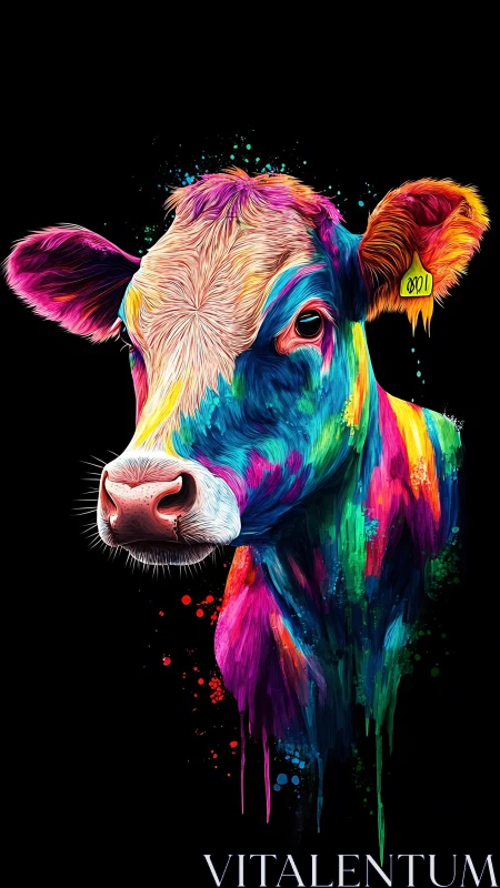 Color-saturated cow portrait rendered in dripping neon hues