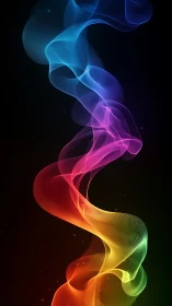 Prismatic light ribbon forms flowing abstract smoke trail.