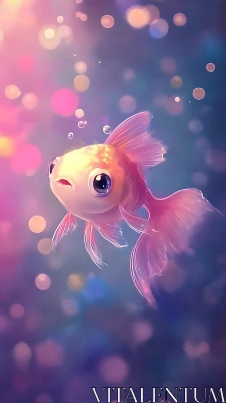 Luminous bokeh-lit goldfish in chromatic aquatic diffusion.