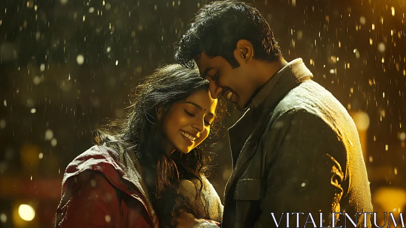Rainy Night Romance: Golden Moments Together.