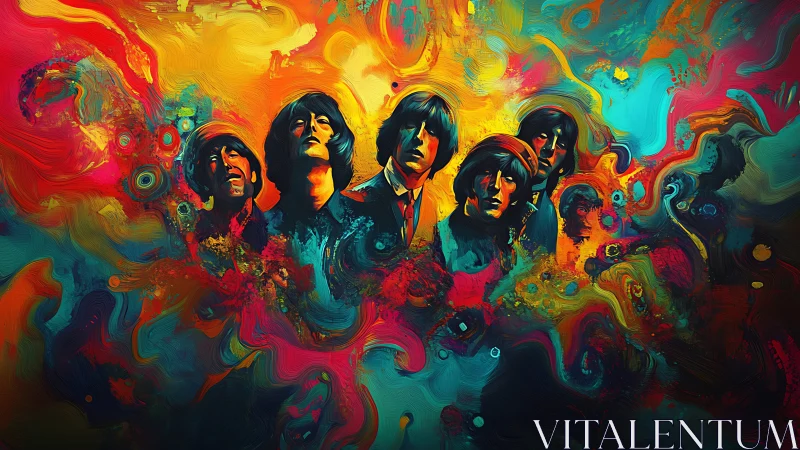 Psychedelic rock band portrait in swirling chromatic oils