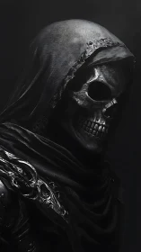 Grinning shadow reaper studies mortals from the velvet dark