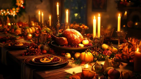 Golden holiday feast glows with candlelight and autumn color