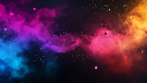 Chromatic nebula cloud sweeps across a deep black field