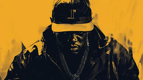 Moody hip hop portrait in bold yellow and black tones.