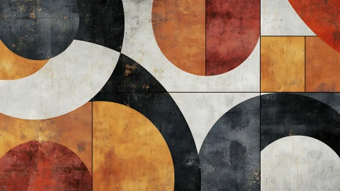 Geometric half circles on distressed multicolor textured grid