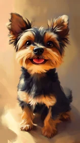Yorkshire terrier portrait glows in warm digital brushwork.