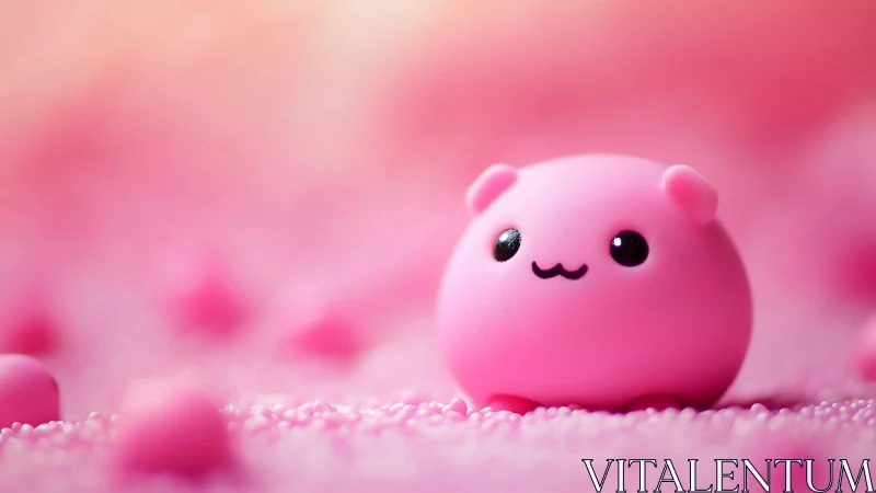 Pink Rounded Character Surrounded by Soft Particle Elements