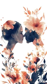 Two Silhouettes Merge with Floral Essence and Warm Luminescence.