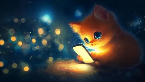 Glowing Kitten Discovers the Magic of Smartphone Light