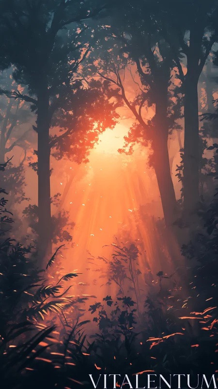 Forest Clearing with Intense Backlighting and Atmospheric Conditions.