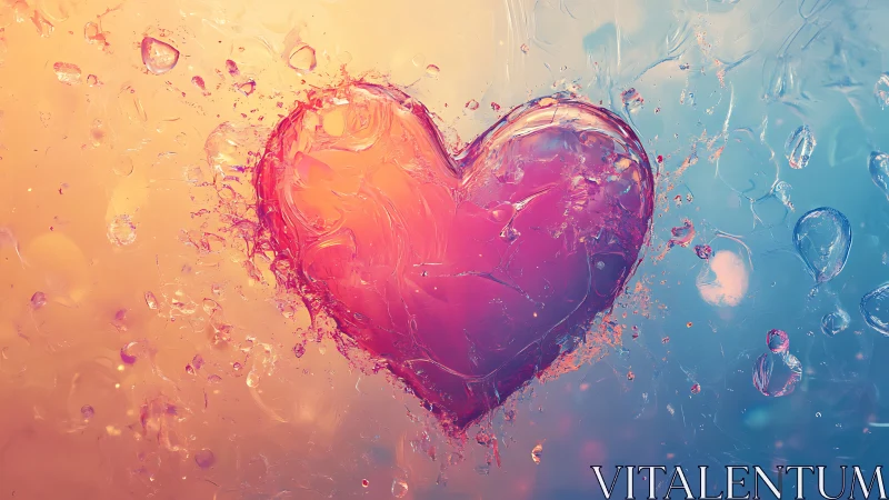 Luminous Heart Suspended in Liquid Gradient Abstraction