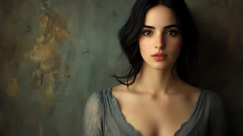 Soft-gazed portrait in dusk-toned lace and painterly shadow.