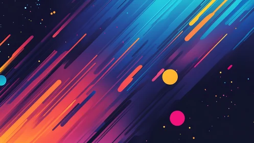 Vibrant neon streaks race across a cosmic abstract sky