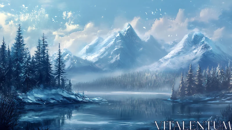 Silent winter mountains trade secrets with a mirrored lake