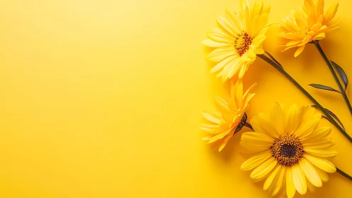 Gerbera Daisies: Layered Yellow Petals on Monochromatic Background