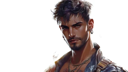 Brooding rebel portrait in high-detail digital painting style.