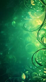 Emerald floral light swirl over abstract glowing backdrop.