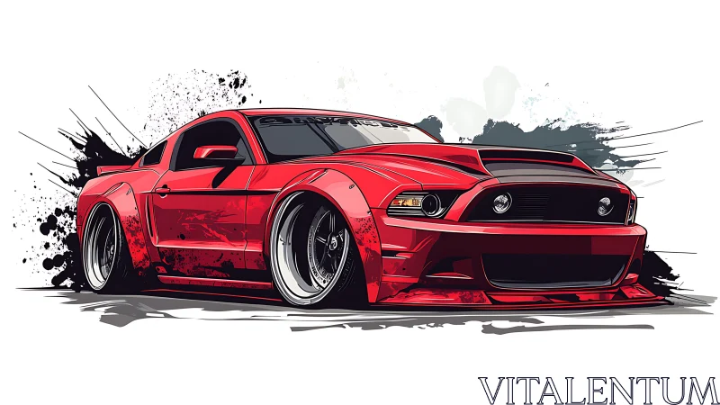 Red modified coupe illustration with wide body kit depicted.
