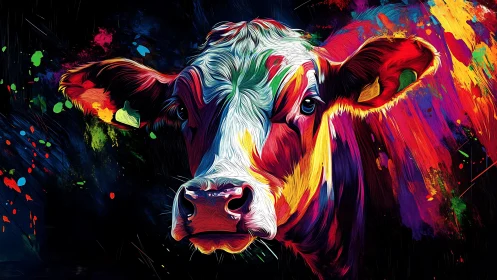 Color saturated cow portrait rendered with bold digital strokes