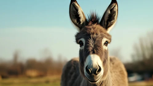 Sharp telephoto portrait isolates donkey head with shallow depth