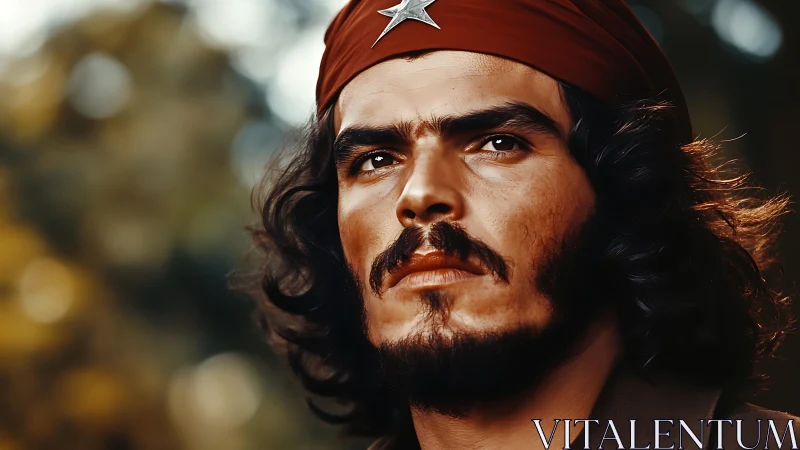 Defiant dreamer in crimson bandana stares past tomorrow.