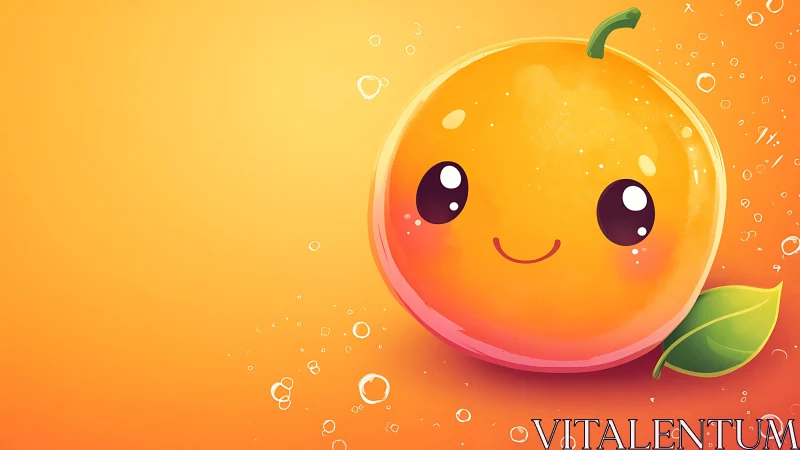 Cute orange character on vibrant bubbly background.