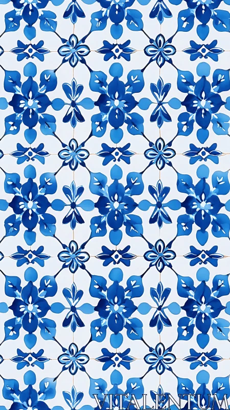 Symmetric blue floral tiling with high-contrast radial repetition