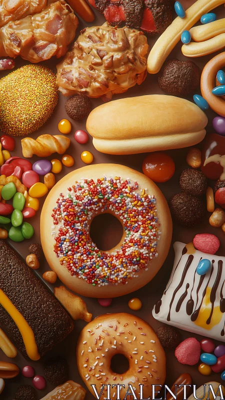 Colorful Junk Food Arrangement on Dark Background.