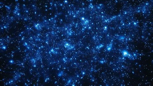 Starlit blue nebula web sparkles gently across deep space