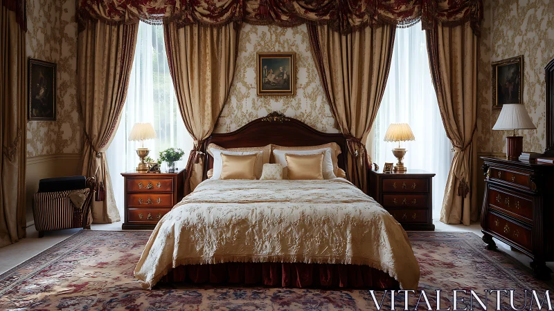 Luxury traditional bedroom showcases ornate classical decor