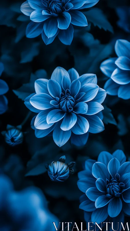 Midnight Dahlias Dance in Electric Blue Reverie