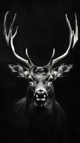 Majestic stag portrait in stark monochrome contrast.