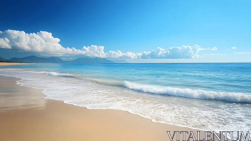 Coastal shoreline displays shallow waves under clear sky