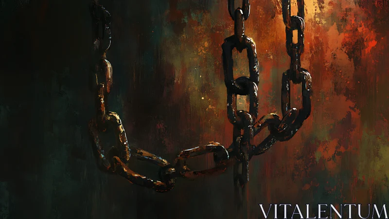 Heavy hanging metal chains on dark textured background.