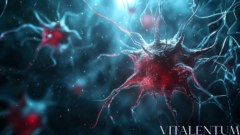 Detailed close-up of neurons in a glowing digital art style.