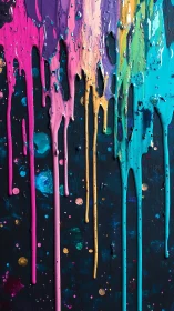 Vibrant neon paint drips cascade over a dark cosmic field