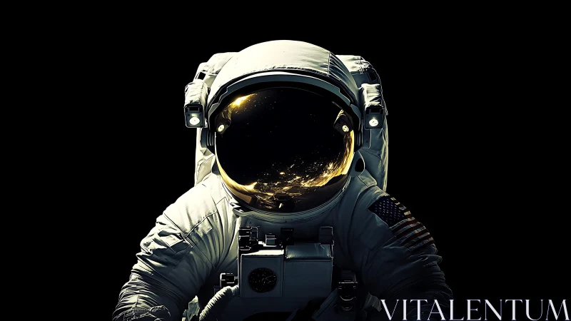 Lone astronaut floats in deep space, visor aglow with starlight