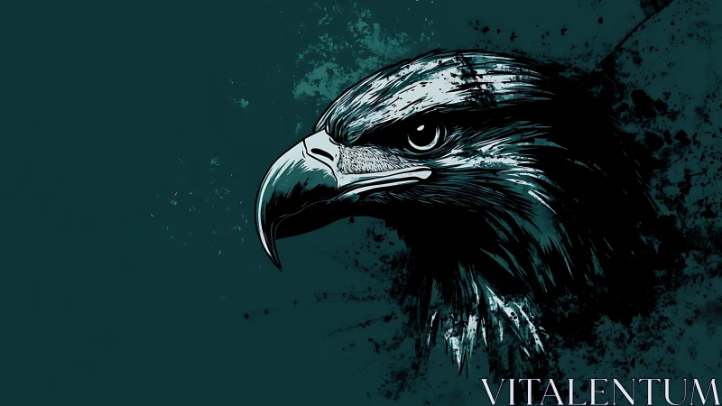 Fierce Eagle Head Digital Illustration with Grunge Art Effect.