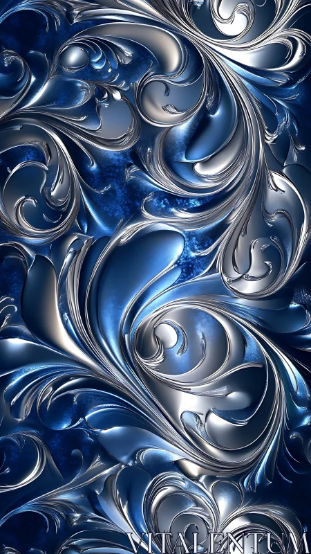 3D metallic arabesque pattern with fluid chrome scrollwork.