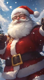 Dynamic low-angle digital portrait of joyous Santa Claus