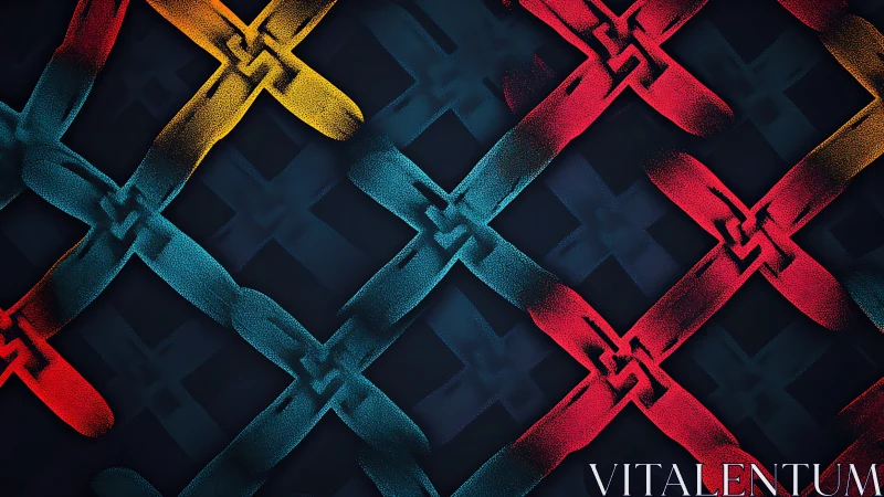 Interlocking colored bands form diagonal lattice over dark field