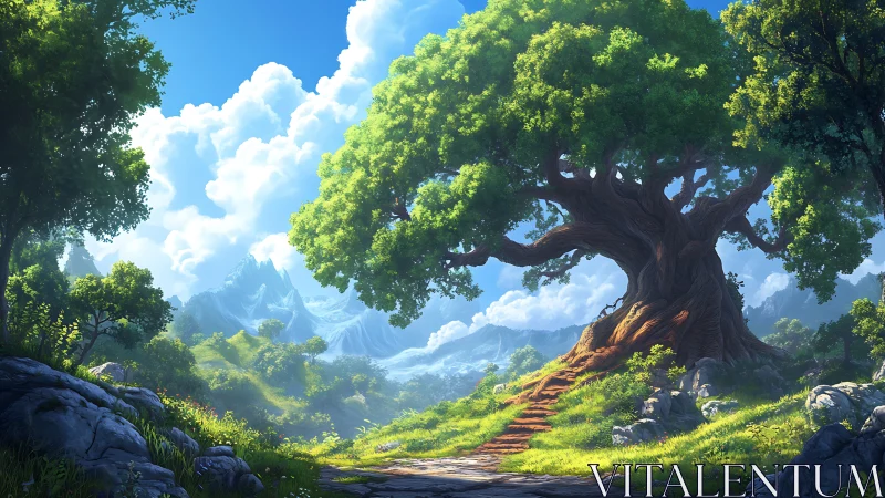 Ancient Tree's Shelter in a Verdant Valley.