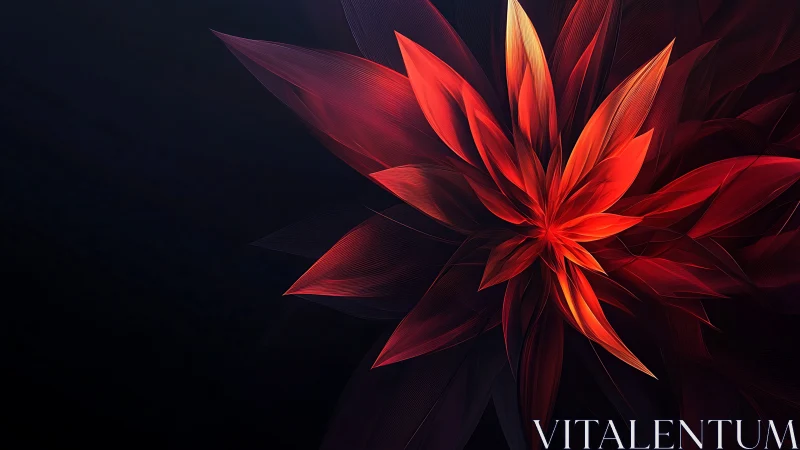 Radial red fractal petals unfold over deep black ground