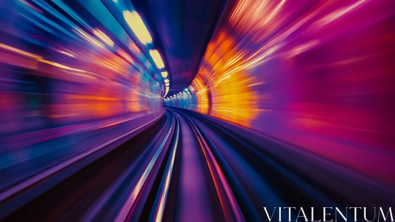 Futuristic subway tunnel with vibrant neon motion blur effect.