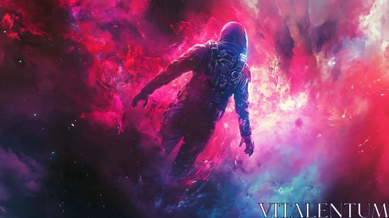 Neon driftwalker in a cosmic tide of fuchsia fire.