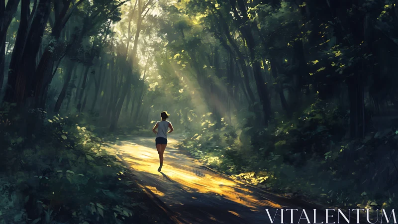 Runner in Forest Sunlight.