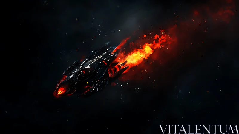 Fiery Spaceship Engine Thrust Against Darkness.