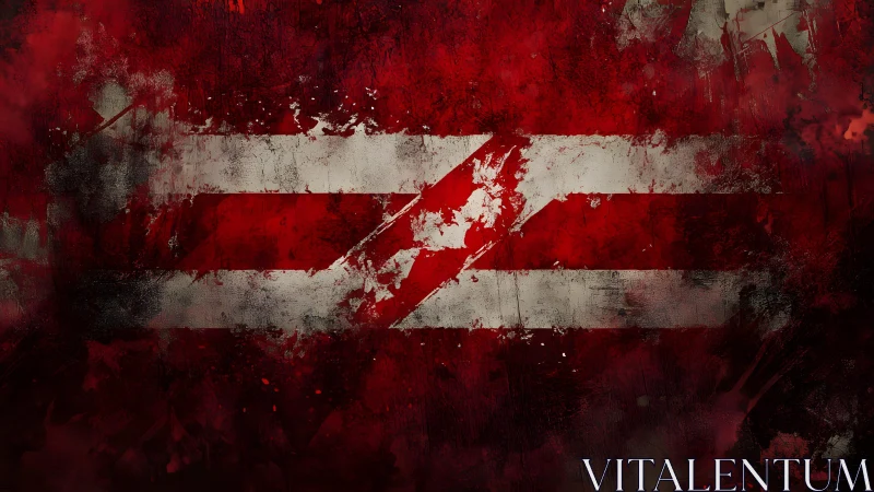 Grunge Abstract Flag with Red and White Stripes, Distressed Style.